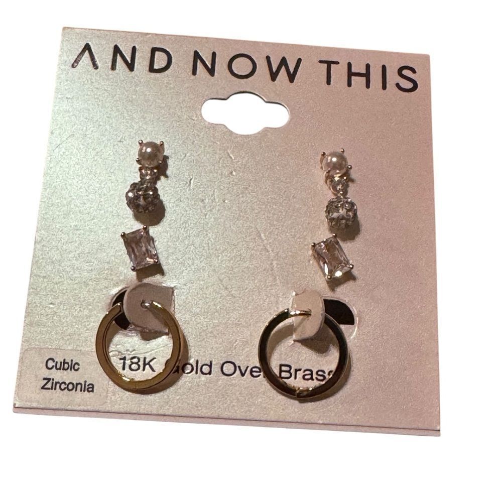 And Now This Cubic Zirconia and Imitation Pearl Earring Set - Gold